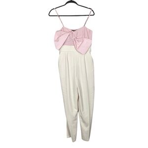 Express pink and white bow front jumpsuit